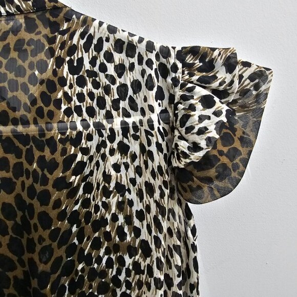 Women's Leopard Print Sheer Ruffled Blouse, Size Small - Picture 12 of 17
